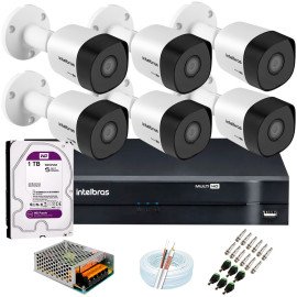Kit 6 C�meras VHD 3120 B G6 + DVR Intelbras + HD 1TB para Armazenamento + App Gr�tis de Monitoramento, C�meras HD 720p 20m Infravermelho de Vis�o Noturna Intelbras + Fonte, Cabos e Acess�rios