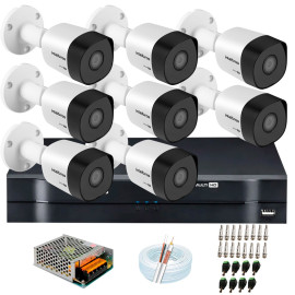 Kit 8 C�meras VHD 3120 B G6 + DVR Intelbras + App Gr�tis de Monitoramento, C�meras HD 720p 20m Infravermelho de Vis�o Noturna Intelbras + Fonte, Cabos e Acess�rios