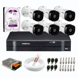 Kit 6 Cmeras de Segurana Full HD 1080p VHD 1220 B G6 + DVR Intelbras MHDX 1108 de 8 Canais 1080p Lite + Acessrios