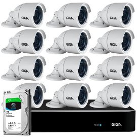 Kit 12 Cmeras Full HD + DVR Giga Security + HD 1TB + App Grtis de Monitoramento, Cmeras GS0273 1080p 30m Infravermelho de Viso Noturna + Fonte, Cabos e Acessrios