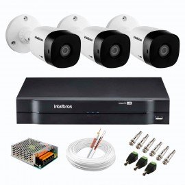 Kit 3 Cmeras de Segurana Full HD 1080p VHD 1220 B G6 + DVR Intelbras MHDX 1104 de 4 Canais 1080p Lite + Acessrios