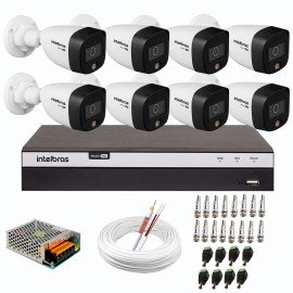 Kit 8 Cmeras de Segurana VHD 1220 B Full Color de Alta Definio Full HD 1080p + DVR Intelbras Full HD MHDX 3108 de 08 Canais + Acessrios