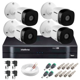 Kit 4 C�meras VHD 1010 B G5 + DVR Intelbras + App Gr�tis de Monitoramento, C�meras HD 720p 10m Infravermelho de Vis�o Noturna Intelbras + Fonte, Cabos e Acess�rios