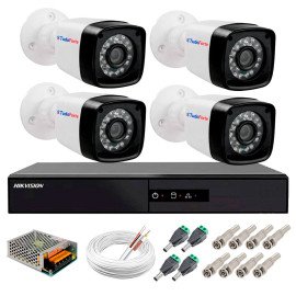 Kit 4 Cmeras + DVR Hikvision + App de Monitoramento, Cmeras Full HD 1080 Lite 25m Infravermelho de Viso Noturna Tudo Forte Completo com Acessrios