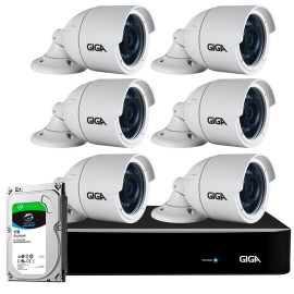 Kit 6 C�meras Full HD + DVR Giga Security + HD 1TB + App Gr�tis de Monitoramento, C�meras GS0273 1080p 30m Infravermelho de Vis�o Noturna + Fonte, Cabos e Acess�rios