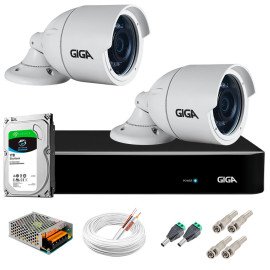 Kit 2 Cmeras 5MP + DVR Giga + HD 1TB + App de Monitoramento, Cmeras 30m Infravermelho de Viso Noturna Giga Security GS0047 Completo com Acessrios