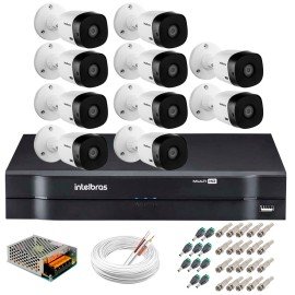 Kit 10 Cmeras Intelbras VHL 1220 B Full HD 1080 Lite + DVR Intelbras - Cmeras com 20m Infravermelho de Viso Noturna + Fonte, Cabos e Acessrios