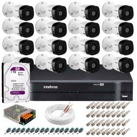 Kit 16 Cmeras Intelbras VHL 1220 B Full HD 1080 Lite + DVR Intelbras + Acessrios Completo - Cmeras com 20m Infravermelho de Viso Noturna