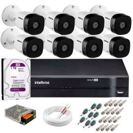 Kit 8 C�meras VHD 1010 B G5 + DVR Intelbras + HD 1TB para Armazenamento + App Gr�tis de Monitoramento, C�meras HD 720p 10m Infravermelho de Vis�o Noturna Intelbras + Fonte, Cabos e Acess�rios
