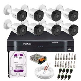 Kit 8 Cmeras VHD 3130 B G6 + DVR Intelbras + HD 1TB para Armazenamento + App Grtis de Monitoramento, Cmeras HD 720p 30m Infravermelho de Viso Noturna Intelbras + Fonte, Cabos e Acessrios