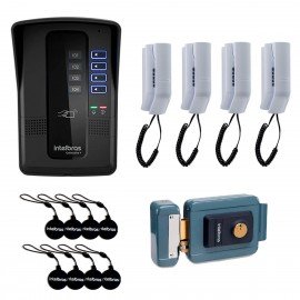 Kit Porteiro Eletrnico Coletivo de 4 Pontos - Central Collective 4 Intelbras + Interfone Interno 4 Unidades + Carto de Proximidade 8 Unidades + Fechadura Eltrica