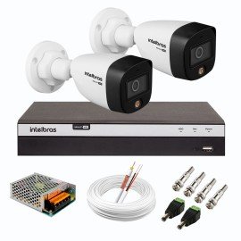 Kit 2 Cmeras de Segurana VHD 1220 B Full Color de Alta Definio Full HD 1080p + DVR Intelbras Full HD MHDX 3104 de 04 Canais + Conectores e Acessrios