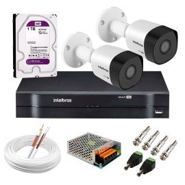 Kit 2 Cmeras VHD 3130 B G6 + DVR Intelbras + HD 1TB para Armazenamento + App Grtis de Monitoramento, Cmeras HD 720p 30m Infravermelho de Viso Noturna Intelbras + Fonte, Cabos e Acessrios