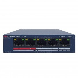 Switch PoE 5 Portas Hikvision DS-3E0105P-E/M, 4 portas PoE e 1 porta UpLink, alimentao at 250 mts distncia