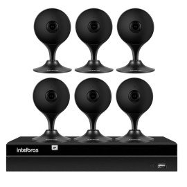    Kit 6 Cmeras com Inteligncia Artificial Full HD iM3 Intelbras Preta + 1 NVR 08 Canais 6MP NVD 1308 Intelbras