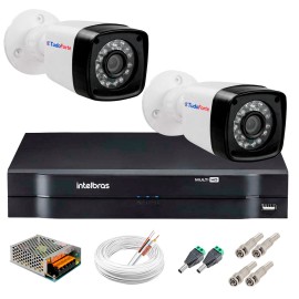 Kit 2 C�meras Tudo Forte Full HD 1080 Lite + DVR Intelbras - C�meras com 25m Infravermelho de Vis�o Noturna + Fonte, Cabos e Acess�rios
