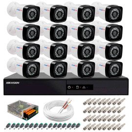Kit 16 Cmeras + DVR Hikvision + App de Monitoramento, Cmeras Full HD 1080 Lite 25m Infravermelho de Viso Noturna Tudo Forte Completo com Acessrios