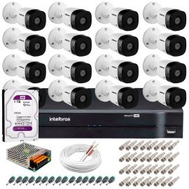 Kit 16 Cmeras VHD 1120 B G5 + DVR Intelbras + HD 1TB para + App Grtis de Monitoramento, HD 720p 20m Infravermelho + Cabos e Acessrios