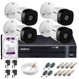 Kit 4 C�meras VHD 1010 B G5 + DVR Intelbras + HD 1TB + App Gr�tis de Monitoramento, HD 720p 10m Infravermelho + Cabos e Acess�rios