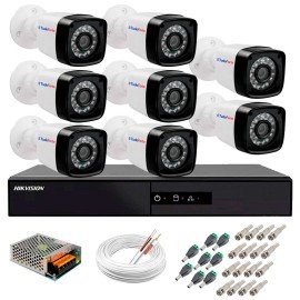 Kit 8 Cmeras + DVR Hikvision + App de Monitoramento, Cmeras Full HD 1080 Lite 25m Infravermelho de Viso Noturna Tudo Forte Completo com Acessrios