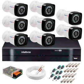 Kit 8 Cmeras Tudo Forte Full HD 1080 Lite + DVR Intelbras + Acessrios Completo - Cmeras com 25m Infravermelho de Viso Noturna
