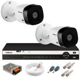 Kit 2 Cmeras 2K VHD 1420B + DVR Intelbras + App Grtis de Monitoramento, Cmeras 20m Infravermelho de Viso Noturna + Fonte, Cabos e Acessrios