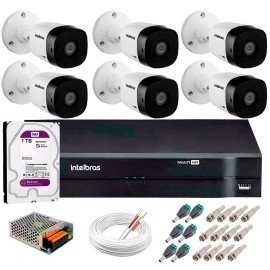 Kit 6 Cmeras VHD 1120 B G5 + DVR Intelbras + HD 1TB para Armazenamento + App Grtis de Monitoramento, Cmeras HD 720p 20m Infravermelho de Viso Noturna Intelbras + Fonte, Cabos e Acessrios