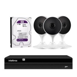    Kit 3 Cmeras com Inteligencia Artificial Full HD iM3 Intelbras Branco + 1 NVR Stand Alone 04 Canais 6MP NVD 1304 Intelbras + 1 HD Interno WD Purple 1TB Surveillance SATA III