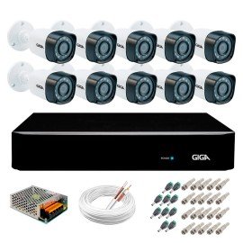Kit 10 Cmeras de Segurana HD 720p Giga Security GS0018 + DVR Giga Security Multi HD + Acessrios