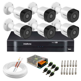 Kit 6 C�meras VHD 3130 B G6 + DVR Intelbras + App Gr�tis de Monitoramento, C�meras HD 720p 30m Infravermelho de Vis�o Noturna Intelbras + Fonte, Cabos e Acess�rios