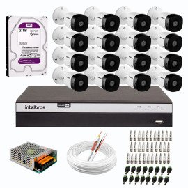Kit 16 Cmeras de Segurana Full HD Intelbras VHD 1220 B G6 + DVR Intelbras 16 Canais Full HD MHDX 3116 + HD WD Purple 2TB + Acessrios
