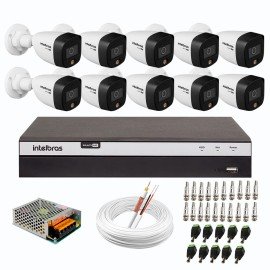 Kit 10 Cmeras de Segurana VHD 1220 B Full Color de Alta Definio Full HD 1080p + DVR Intelbras Full HD MHDX 3108 de 08 Canais + Acessrios