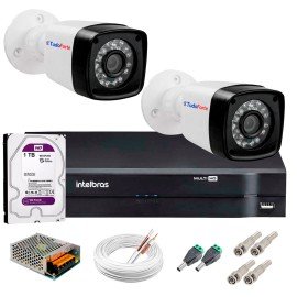 Kit 2 Cmeras Tudo Forte Full HD 1080 Lite + DVR Intelbras + Acessrios Completo - Cmeras com 25m Infravermelho de Viso Noturna